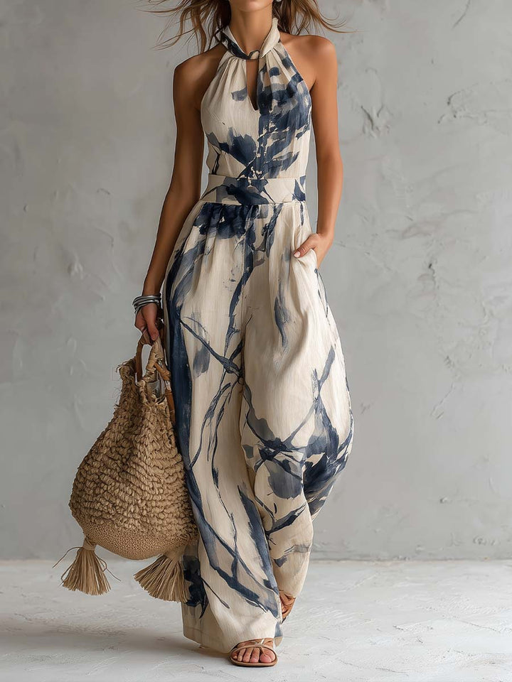 Lila Ink Wash Print Bredbenet Jumpsuit