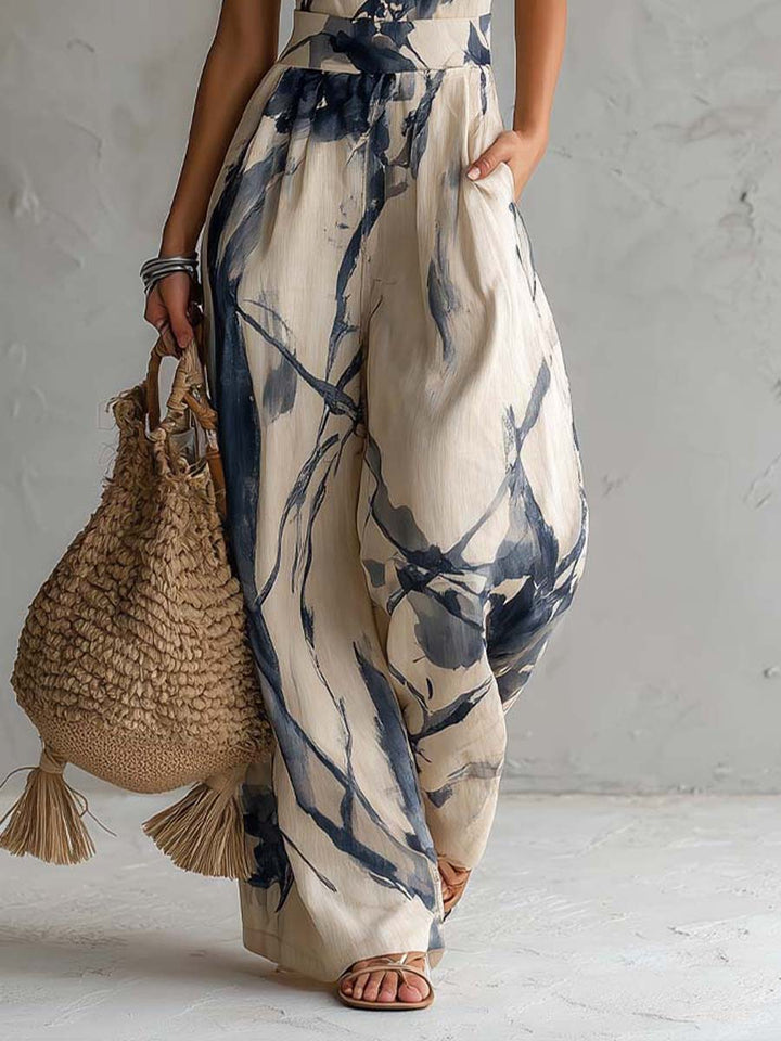 Lila Ink Wash Print Bredbenet Jumpsuit
