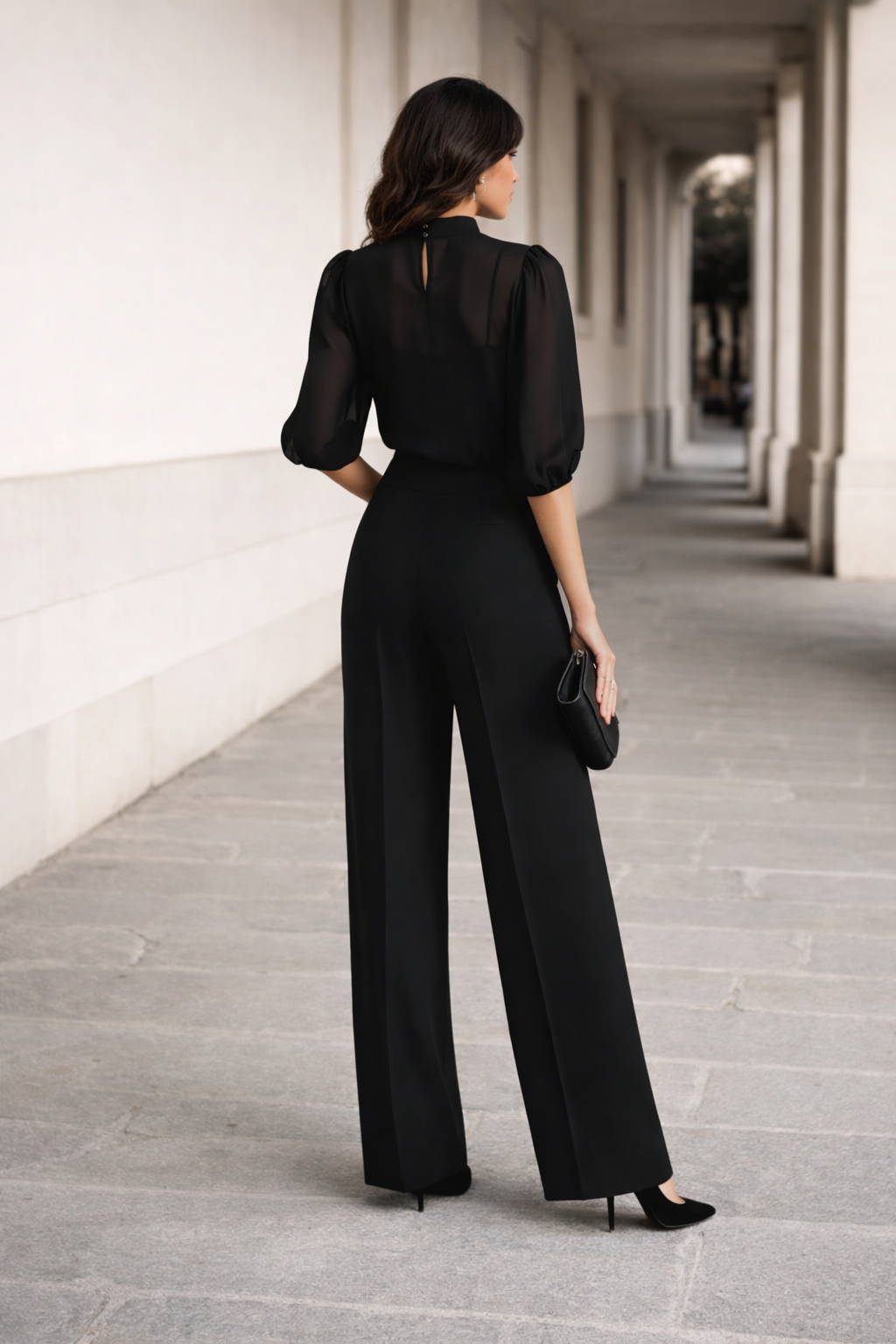 Valentina | Tre-dels sæt bestående af en gennemsigtig camisole og brede bukser.