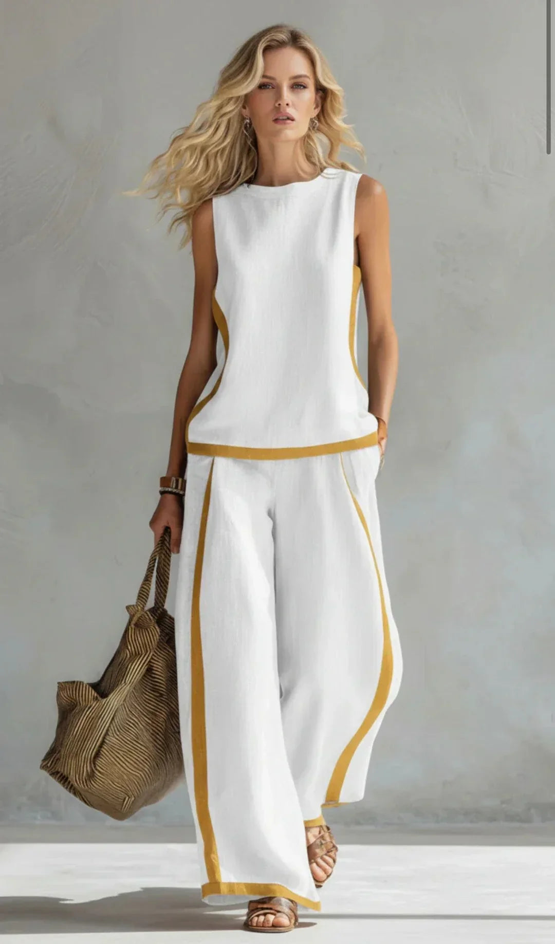 Ursula - Elegant og casual sæt med vest og bukser med tofarvede detaljer