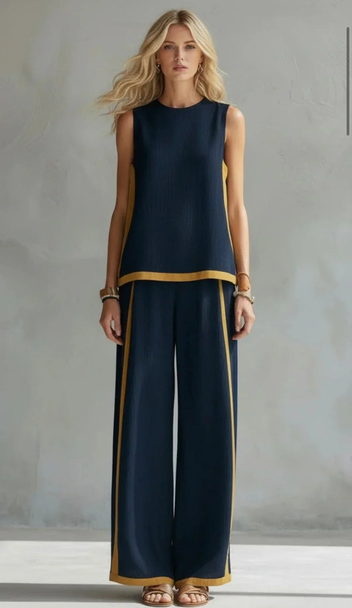 Ursula - Elegant og casual sæt med vest og bukser med tofarvede detaljer