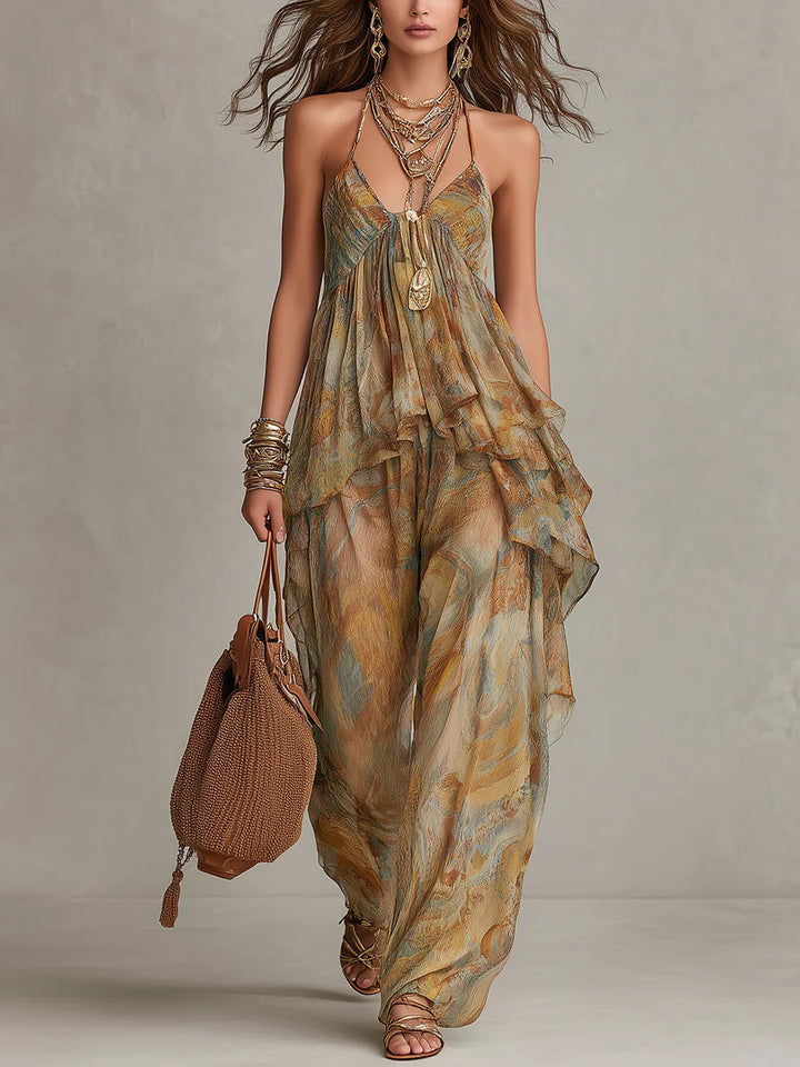Sienna Chiffon Ruffled Camisole og Bukser med Vidde