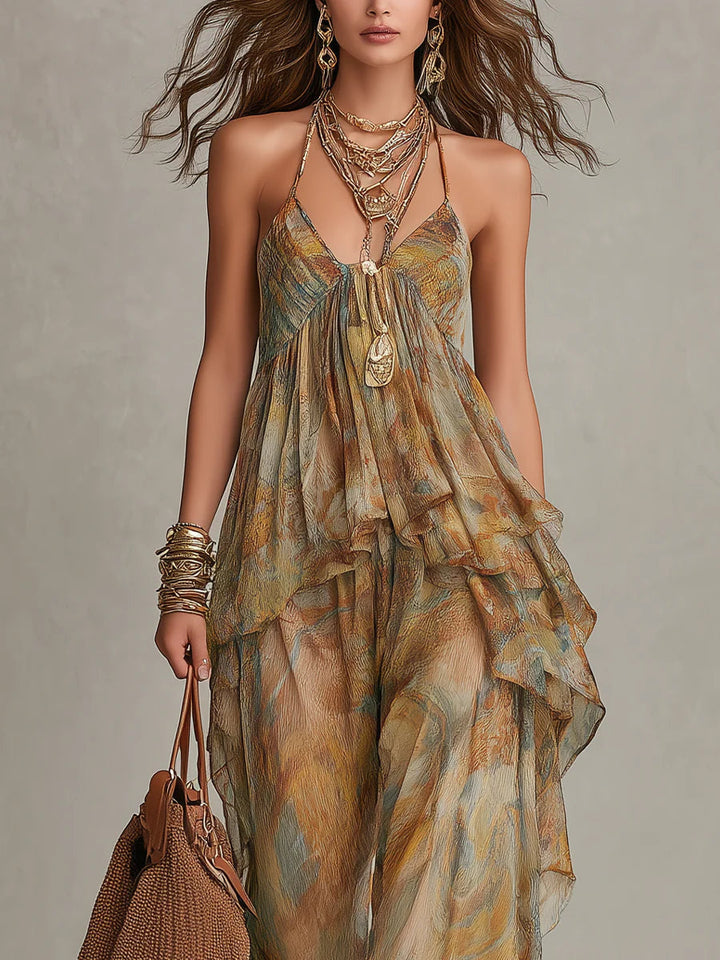 Sienna Chiffon Ruffled Camisole og Bukser med Vidde